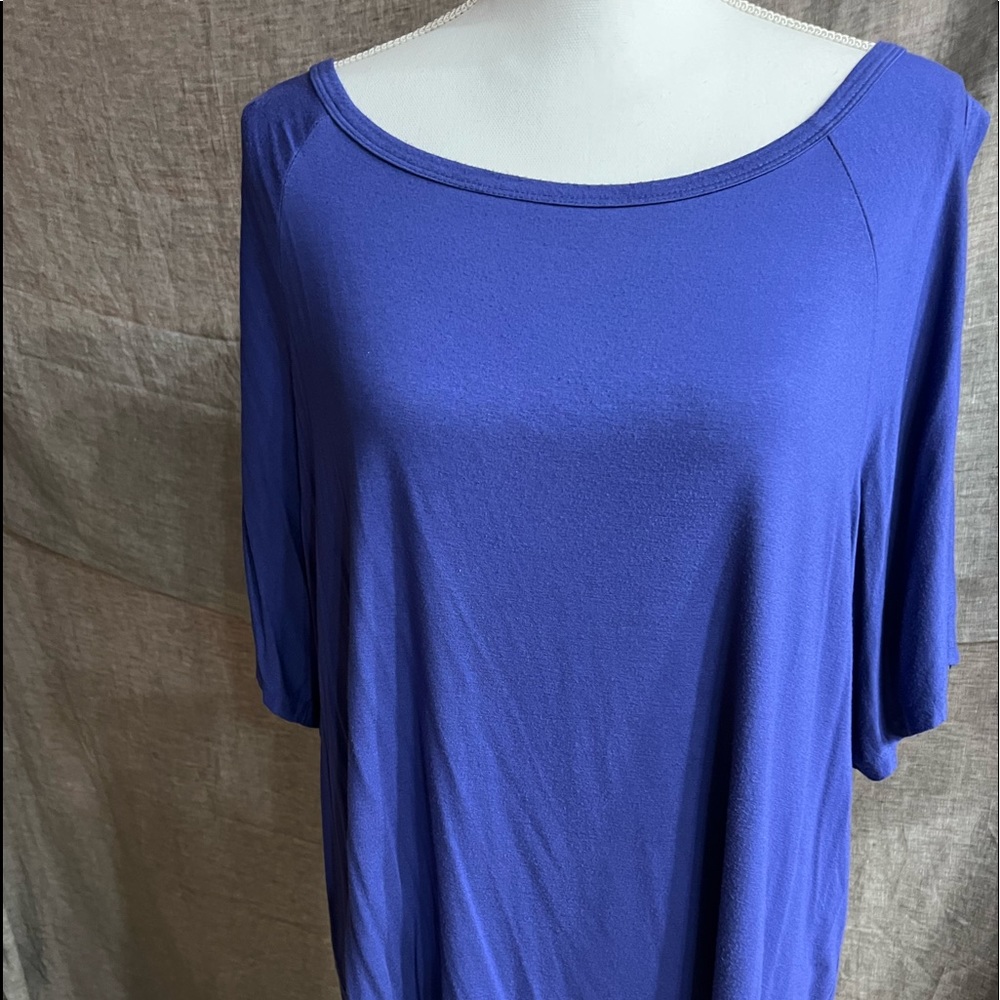 Karen Kane short sleeve peek a boo purple blouse